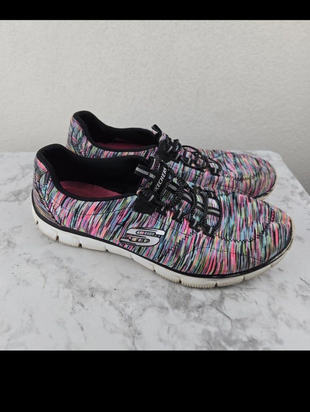 Skechers Women's Multicolor Knit Slip-On Athletic Sneakers with Black Trim